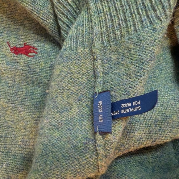 Ralph Lauren Men's 2XL Sweater Preppy V-neck Lambs Wool Pony green‎ Jumper EUC - Picture 10 of 13